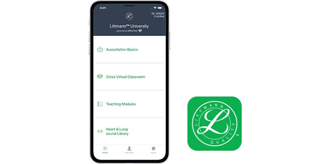 iPhone s aplikací littmann university vedle ikony aplikací
