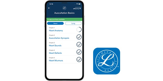 iPhone s aplikací littmann learning vedle ikony aplikací
