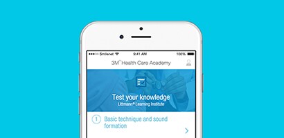 Obrazovka chytrého telefonu zobrazující aplikaci Littmann Learning Institute.
